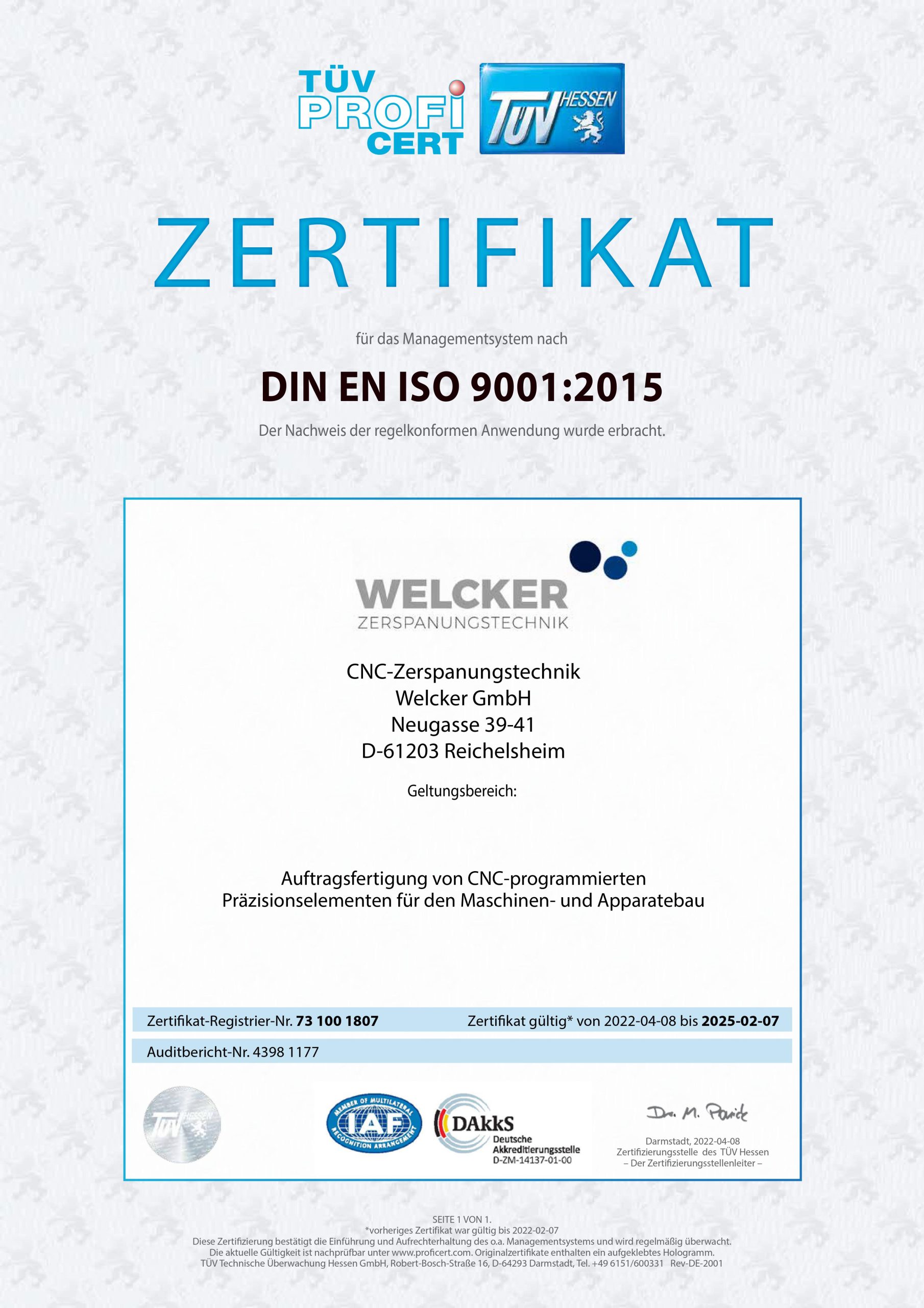 DIN EN ISO 90012015 Zertifikat